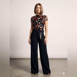 NWT Bronx And Banco Jumpsuit Size 6 Floral Embroidery Full Zip Classic Feminine
